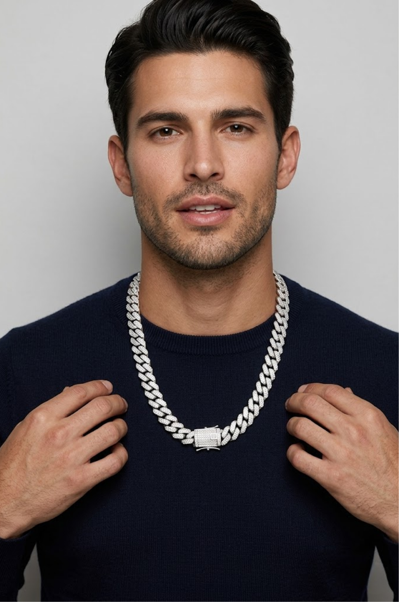 Silver Iced-Out Cuban Link Chain 55cm x 14mm